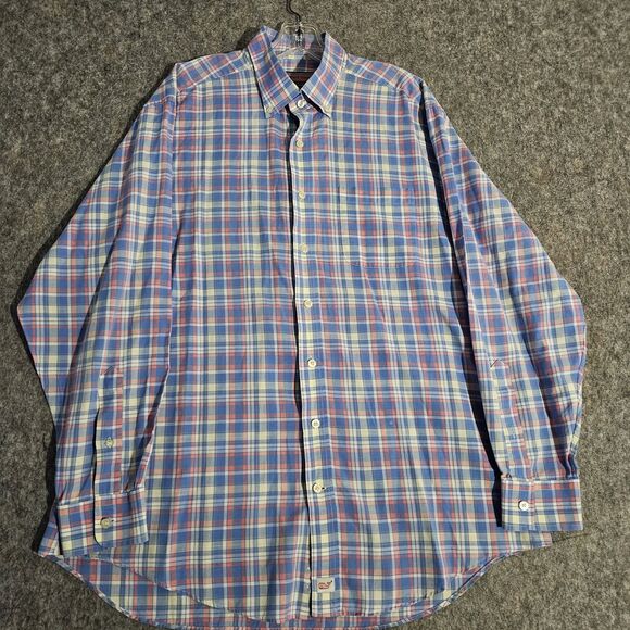 Vineyard Vines Murray Shirt Mens Large Blue Pink Yellow Plaid Button Down Cotton - Picture 2 of 8